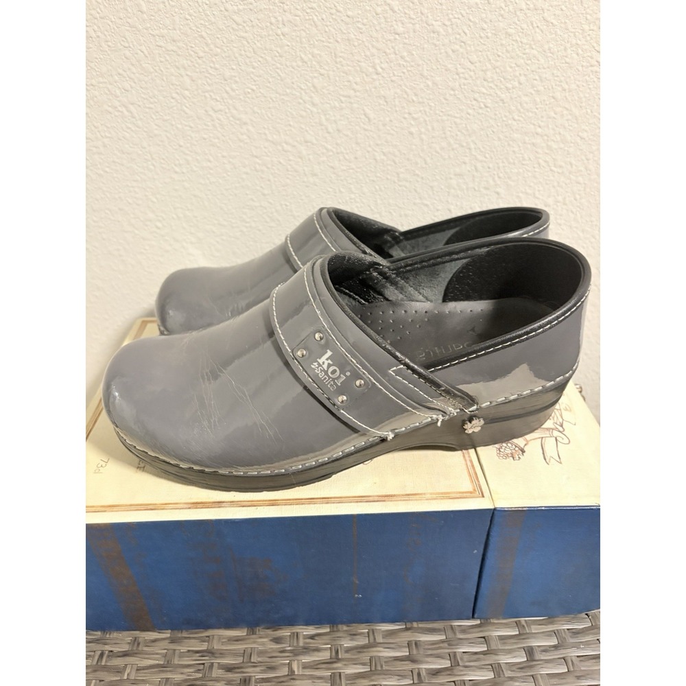 Sanita Koi Professional Gray Patent Leather Clogs Nursing Shoes~Sz 39 EU~US 8.5M - Picture 4 of 14
